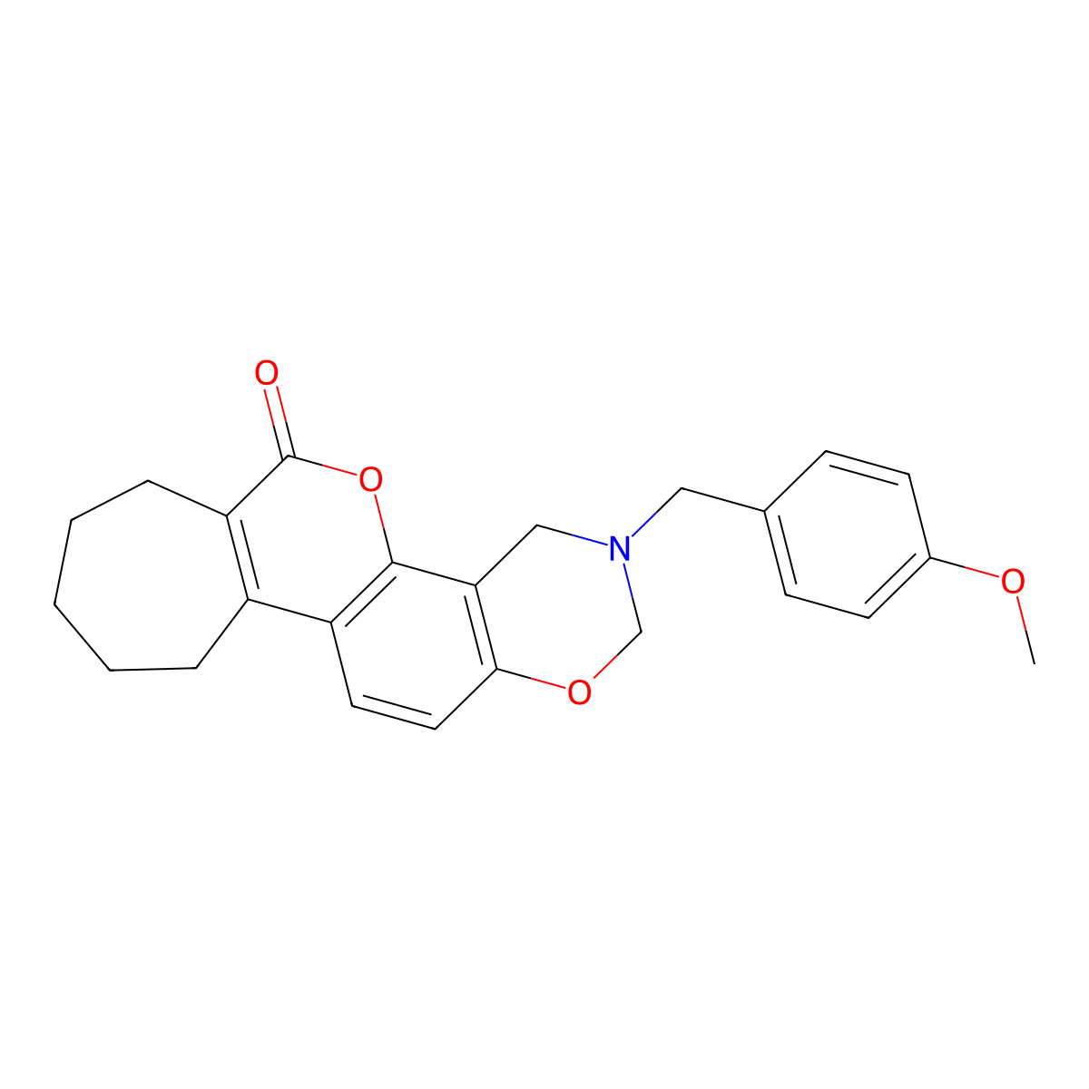 3-(4-methoxybenzyl)-3,4,8,9,10,11-hexahydro-2H-cyclohepta[3,4]chromeno[8,7-e][1,3]oxazin-6(7H)-one molecular structure, CAS 858753-87-4