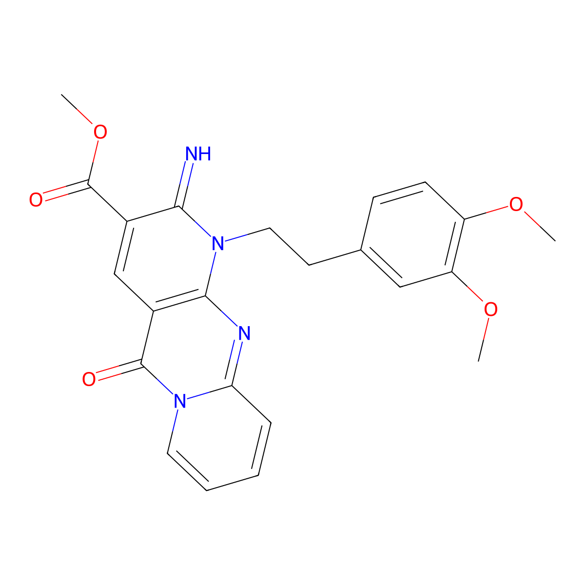 Methyl 7-[2-(3,4-dimethoxyphenyl)ethyl]-6-imino-2-oxo-1,7,9-triazatricyclo[8.4.0.0^{3,8}]tetradeca-3(8),4,9,11,13-pentaene-5-carboxylate molecular structure, CAS 858753-99-8