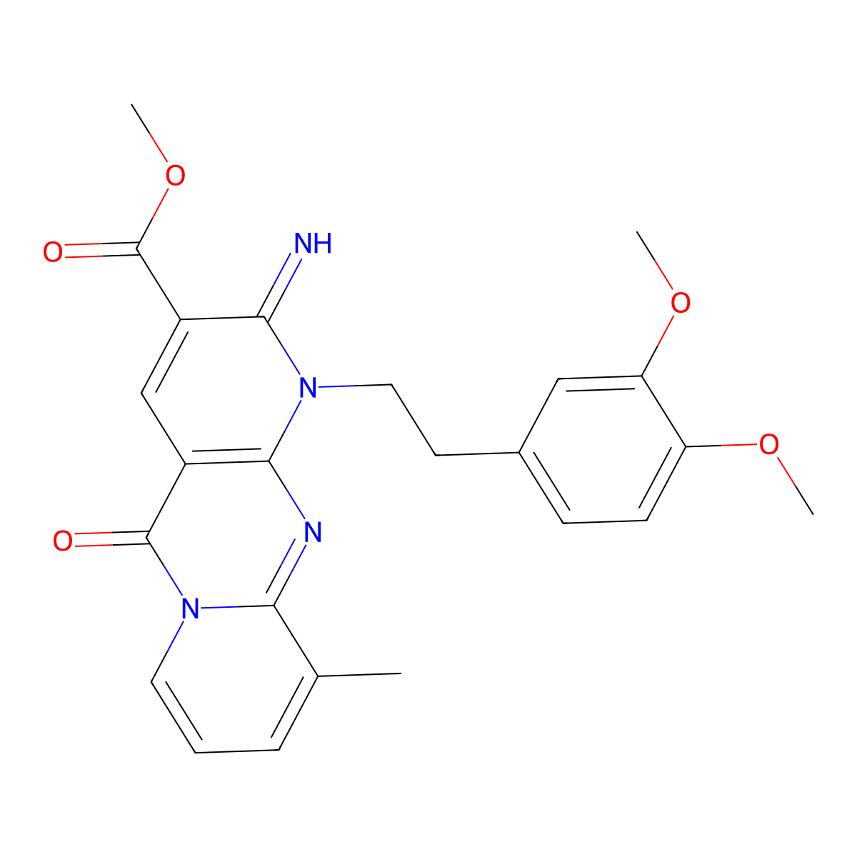 Methyl 7-[2-(3,4-dimethoxyphenyl)ethyl]-6-imino-11-methyl-2-oxo-1,7,9-triazatricyclo[8.4.0.03,8]tetradeca-3(8),4,9,11,13-pentaene-5-carboxylate molecular structure, CAS 858754-34-4