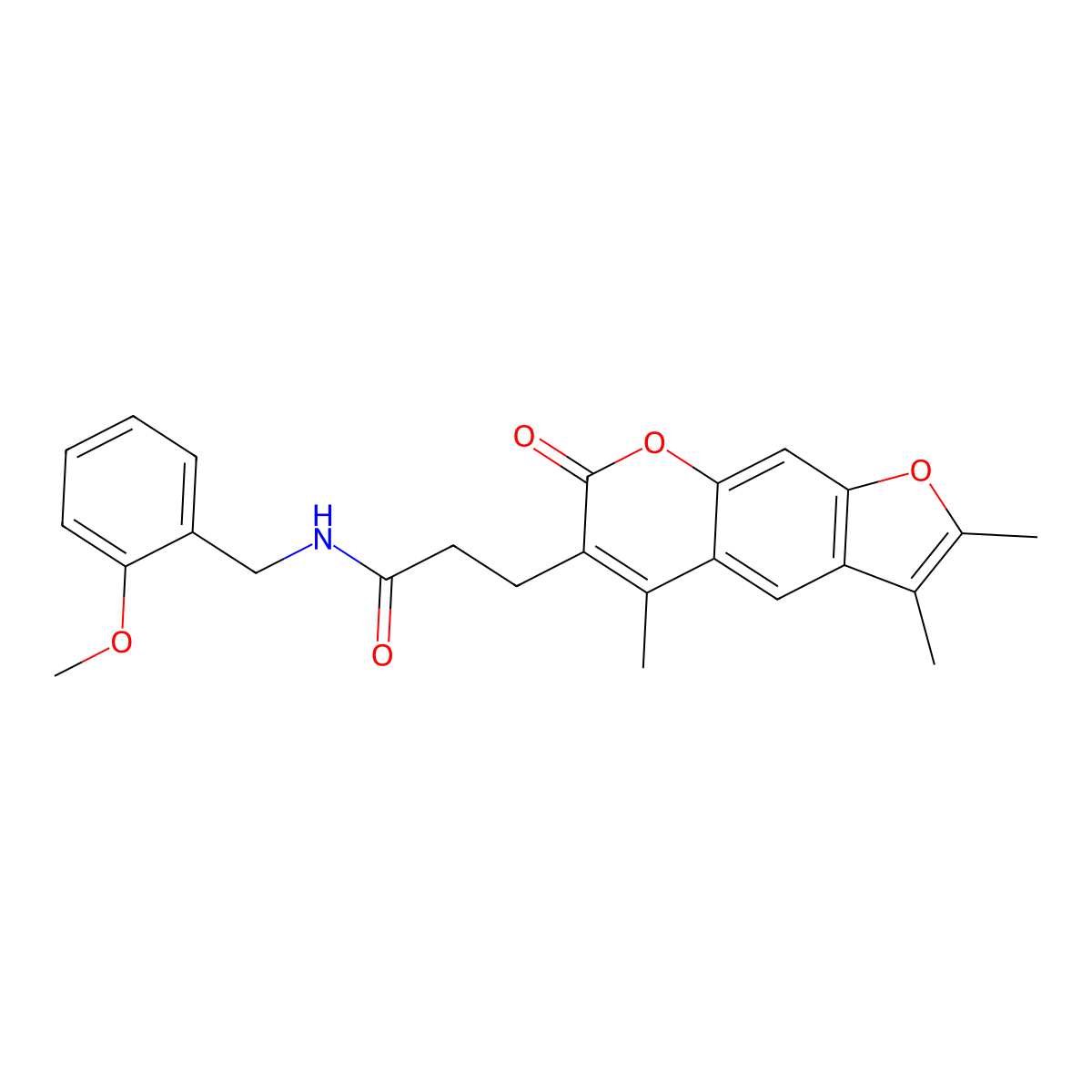 N-(2-methoxybenzyl)-3-(2,3,5-trimethyl-7-oxo-7H-furo[3,2-g]chromen-6-yl)propanamide molecular structure, CAS 858754-49-1