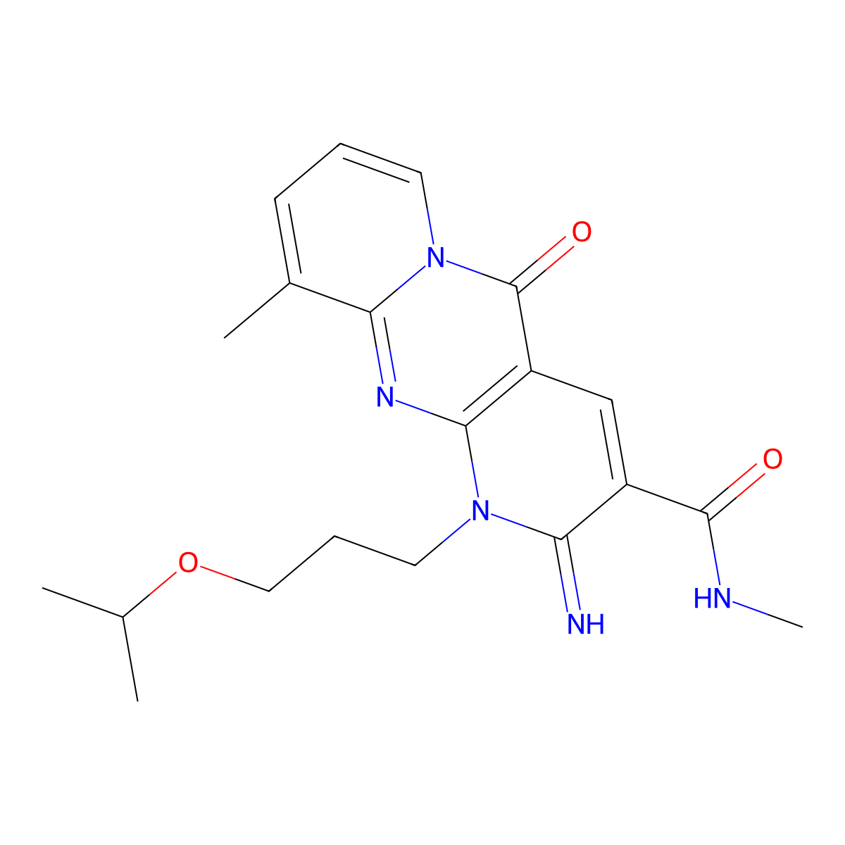 6-imino-N,11-dimethyl-2-oxo-7-[3-(propan-2-yloxy)propyl]-1,7,9-triazatricyclo[8.4.0.0^{3,8}]tetradeca-3(8),4,9,11,13-pentaene-5-carboxamide molecular structure, CAS 858754-58-2