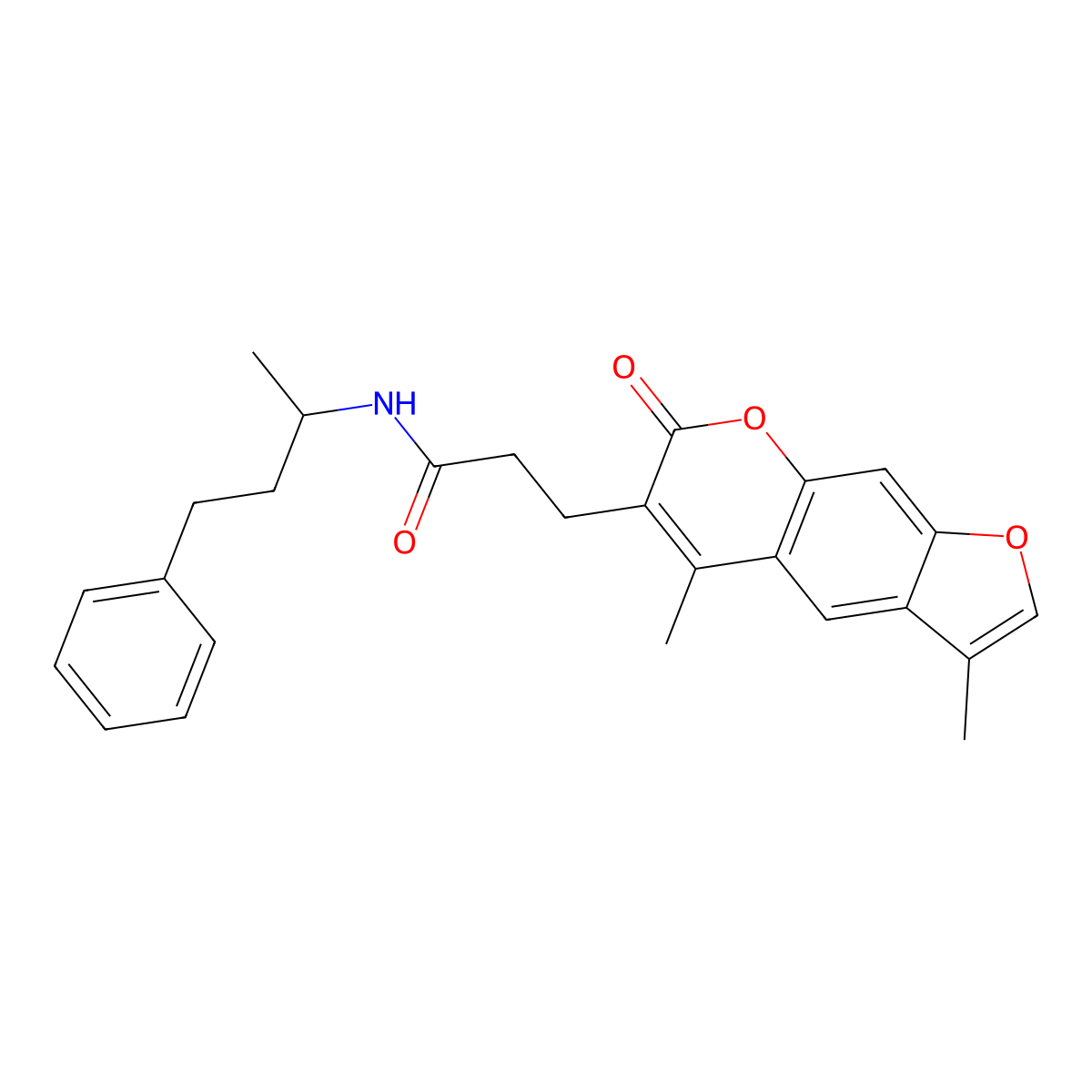 3-(3,5-dimethyl-7-oxo-7H-furo[3,2-g]chromen-6-yl)-N-(1-methyl-3-phenylpropyl)propanamide molecular structure, CAS 858754-63-9