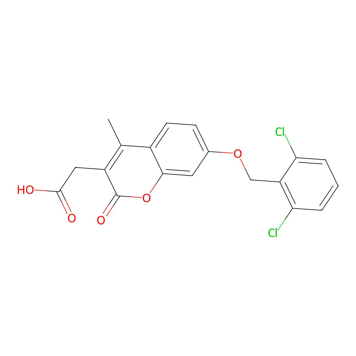 2-[7-[(2,6-Dichlorophenyl)methoxy]-4-methyl-2-oxochromen-3-yl]acetic acid molecular structure, CAS 858754-71-9
