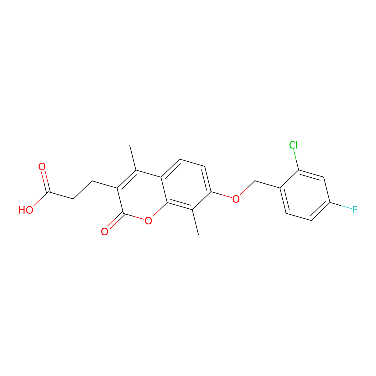 3-{7-[(2-chloro-4-fluorobenzyl)oxy]-4,8-dimethyl-2-oxo-2H-chromen-3-yl}propanoic acid molecular structure, CAS 858755-01-8