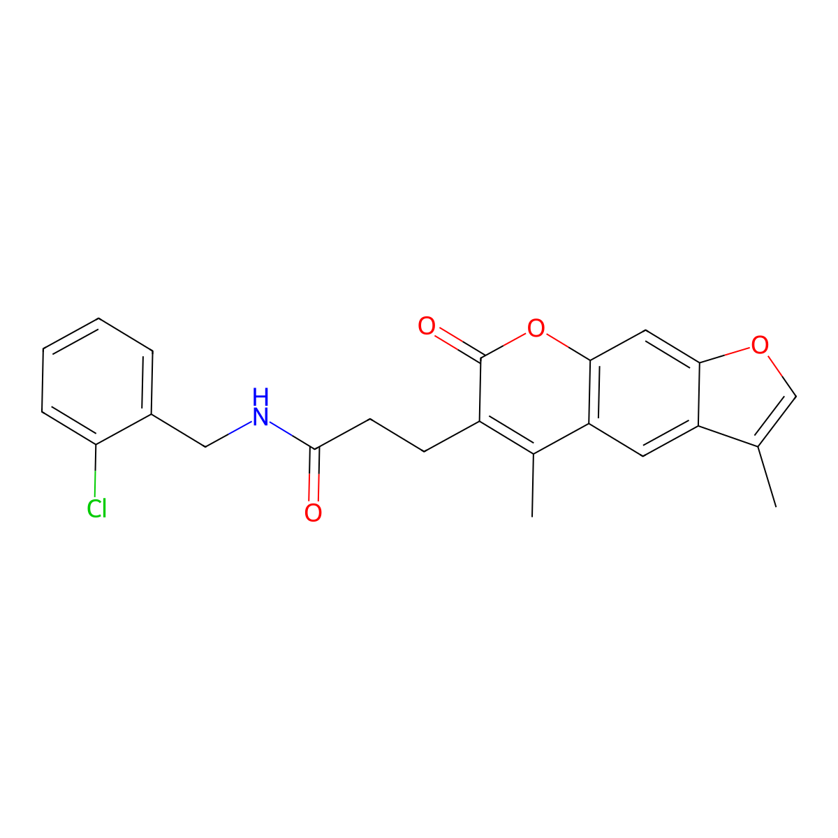 N-(2-chlorobenzyl)-3-(3,5-dimethyl-7-oxo-7H-furo[3,2-g]chromen-6-yl)propanamide molecular structure, CAS 858755-23-4