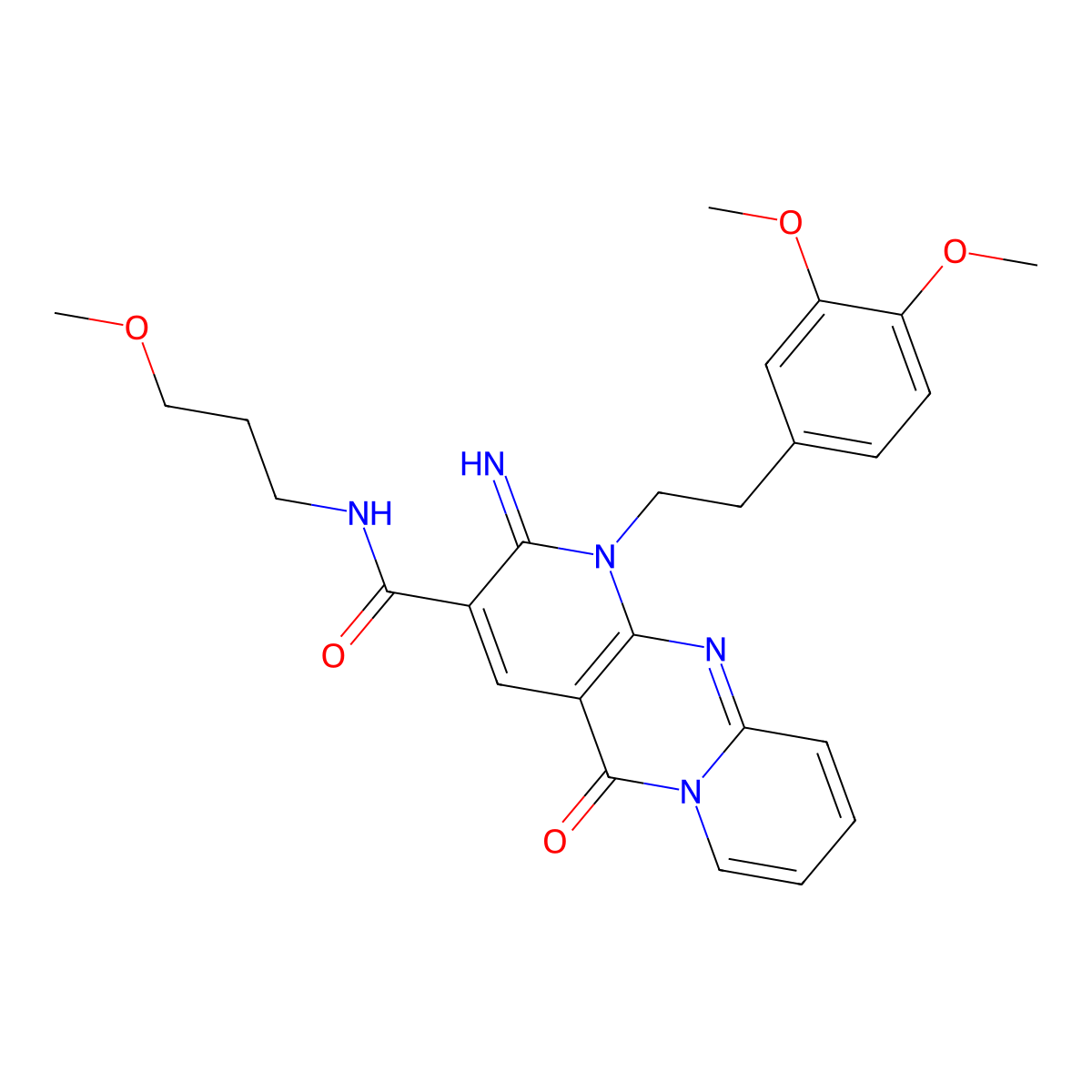 1-(3,4-dimethoxyphenethyl)-2-imino-N~3~-(3-methoxypropyl)-5-oxo-1,5-dihydro-2H-dipyrido[1,2-a:2,3-d]pyrimidine-3-carboxamide molecular structure, CAS 858755-30-3