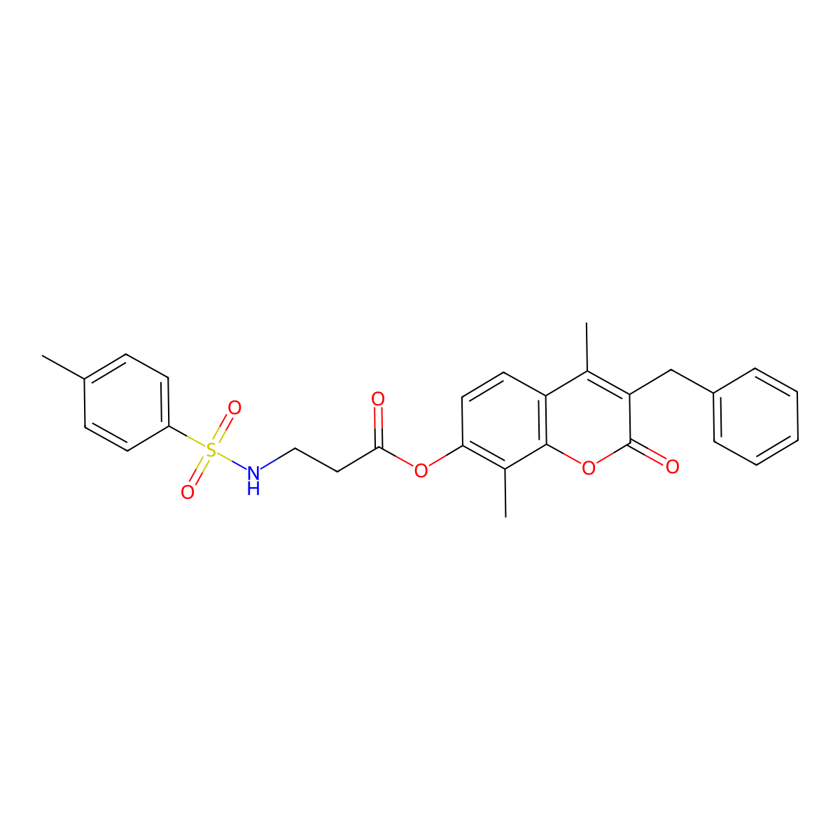 3-benzyl-4,8-dimethyl-2-oxo-2H-chromen-7-yl N-[(4-methylphenyl)sulfonyl]-beta-alaninate molecular structure, CAS 858755-39-2