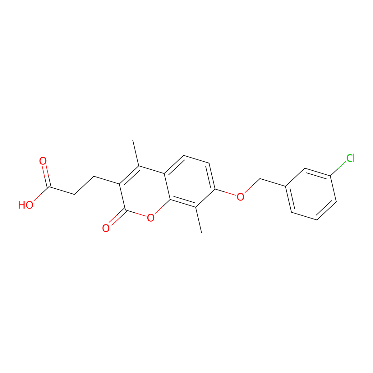 3-{7-[(3-chlorobenzyl)oxy]-4,8-dimethyl-2-oxo-2H-chromen-3-yl}propanoic acid molecular structure, CAS 858755-45-0