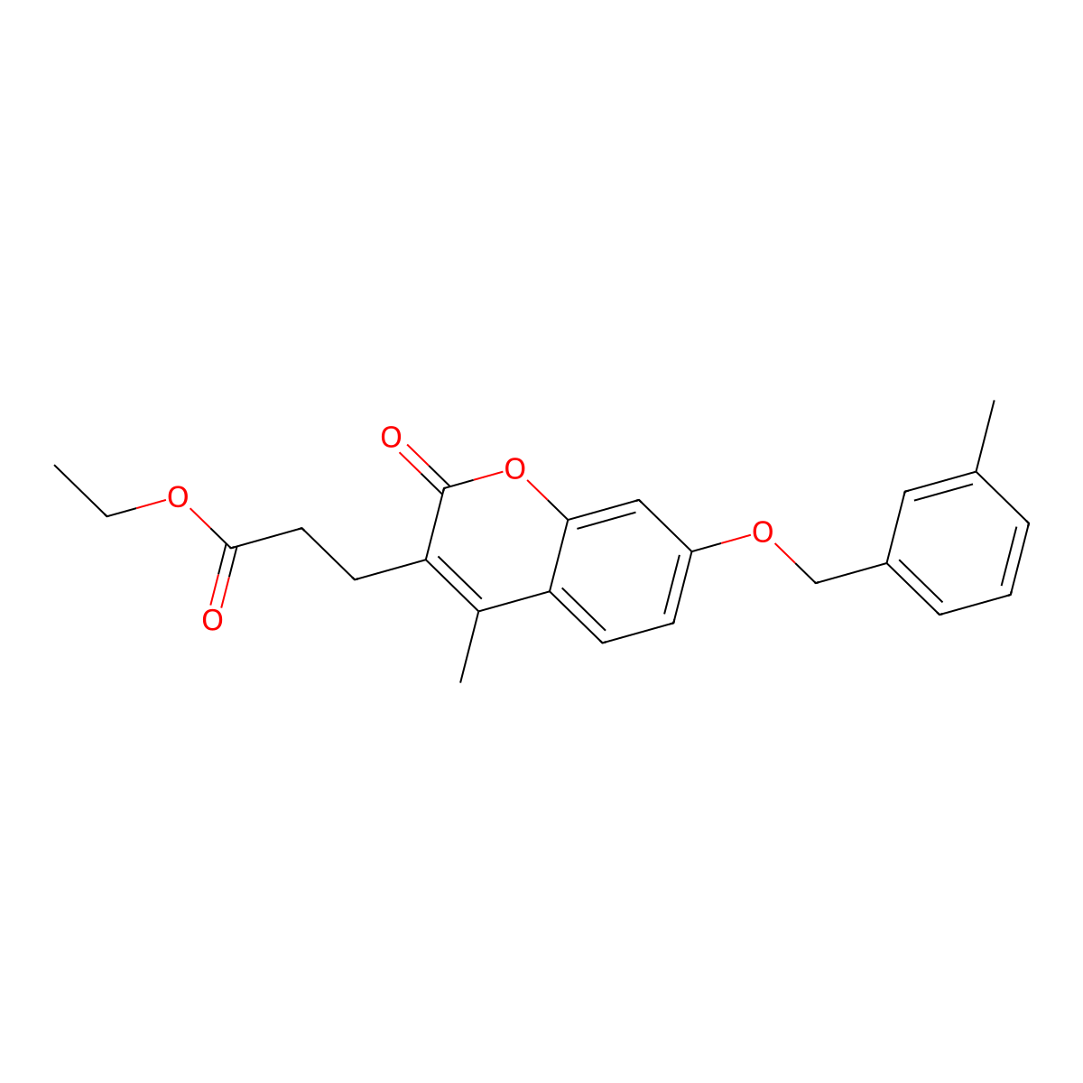 ethyl 3-{4-methyl-7-[(3-methylbenzyl)oxy]-2-oxo-2H-chromen-3-yl}propanoate molecular structure, CAS 858755-82-5