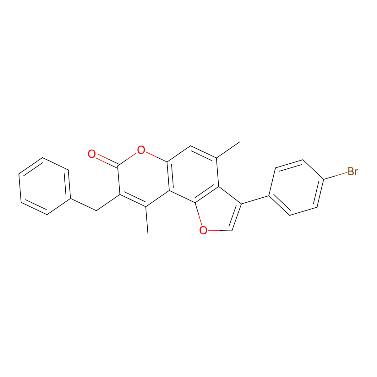 8-benzyl-3-(4-bromophenyl)-4,9-dimethyl-7H-furo[2,3-f]chromen-7-one molecular structure, CAS 858755-87-0