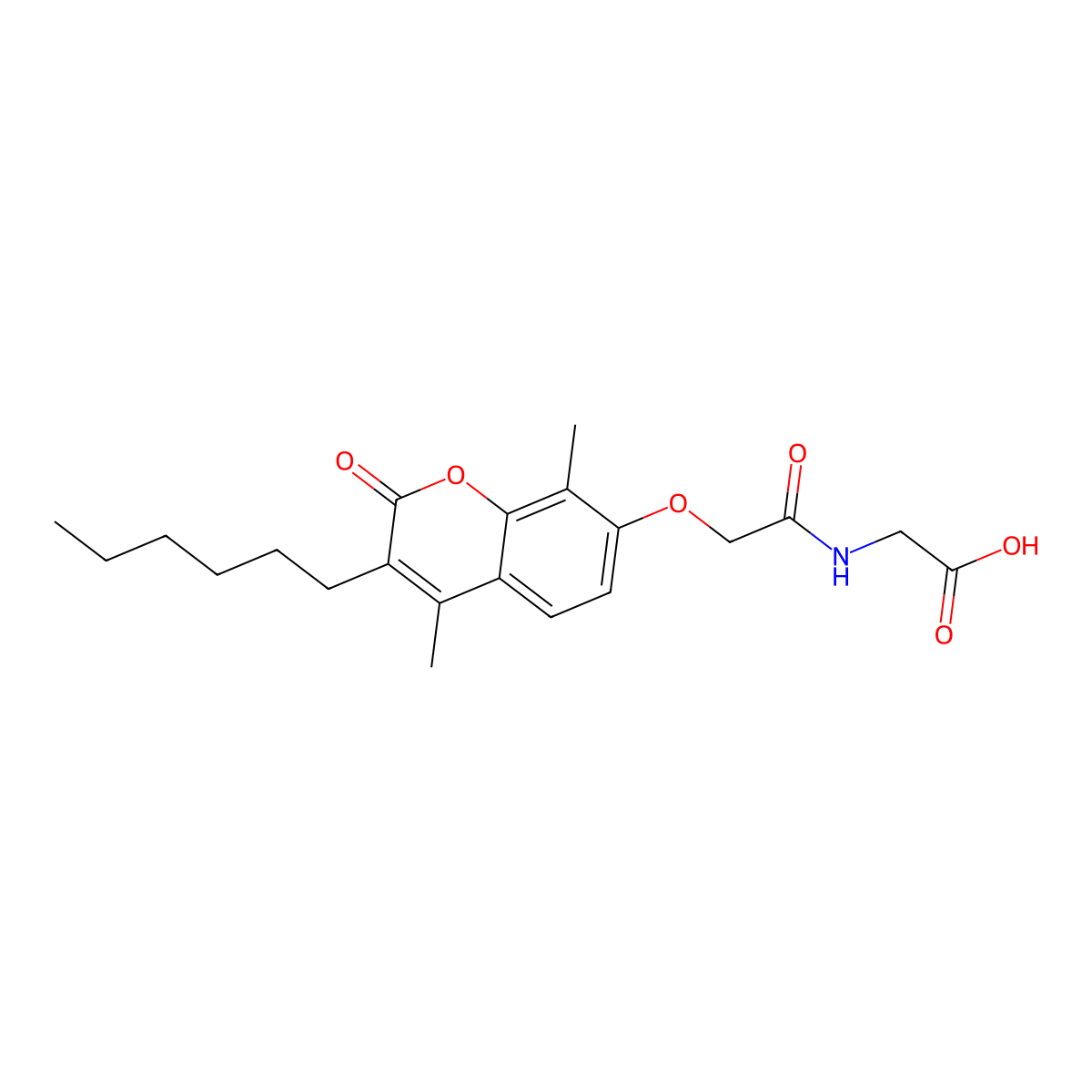 N-{[(3-hexyl-4,8-dimethyl-2-oxo-2H-chromen-7-yl)oxy]acetyl}glycine molecular structure, CAS 858755-88-1