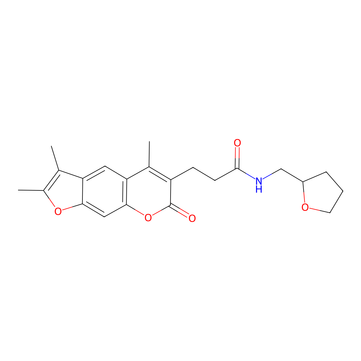 N-(tetrahydrofuran-2-ylmethyl)-3-(2,3,5-trimethyl-7-oxo-7H-furo[3,2-g]chromen-6-yl)propanamide molecular structure, CAS 858755-89-2