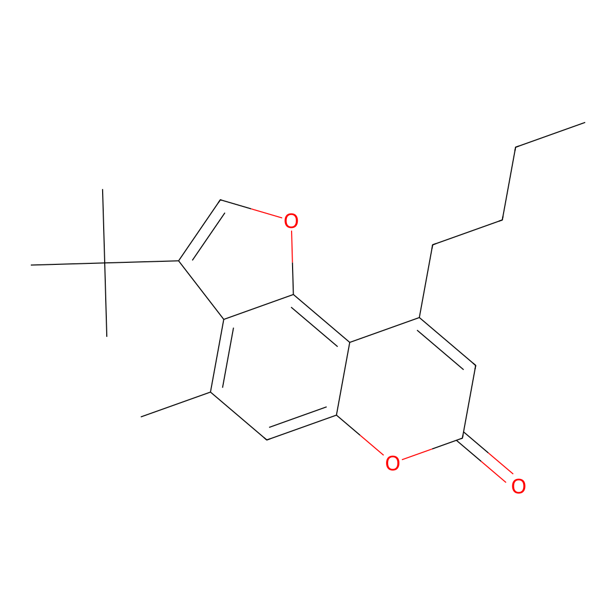 9-butyl-3-tert-butyl-4-methyl-7H-furo[2,3-f]chromen-7-one molecular structure, CAS 858755-93-8