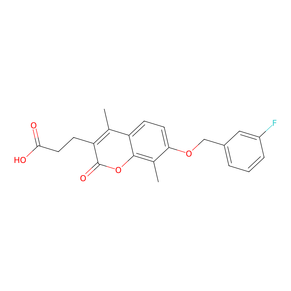 3-{7-[(3-fluorobenzyl)oxy]-4,8-dimethyl-2-oxo-2H-chromen-3-yl}propanoic acid molecular structure, CAS 858756-02-2