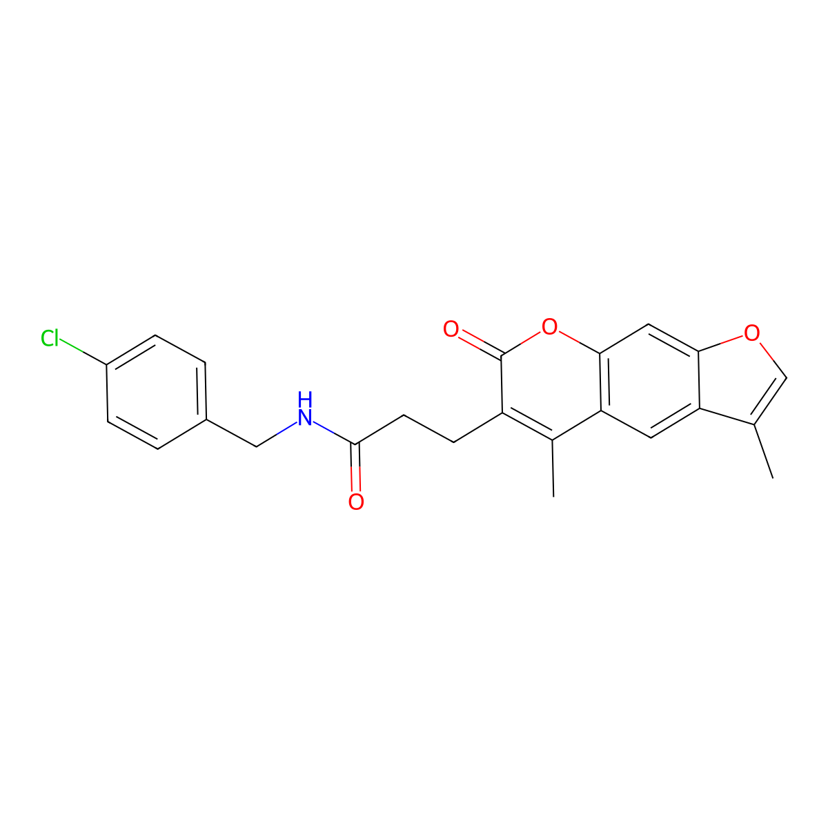N-(4-chlorobenzyl)-3-(3,5-dimethyl-7-oxo-7H-furo[3,2-g]chromen-6-yl)propanamide molecular structure, CAS 858756-10-2