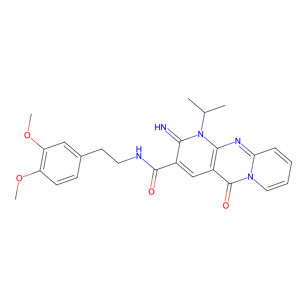 N-[2-(3,4-dimethoxyphenyl)ethyl]-6-imino-2-oxo-7-(propan-2-yl)-1,7,9-triazatricyclo[8.4.0.0^{3,8}]tetradeca-3(8),4,9,11,13-pentaene-5-carboxamide molecular structure, CAS 858756-24-8