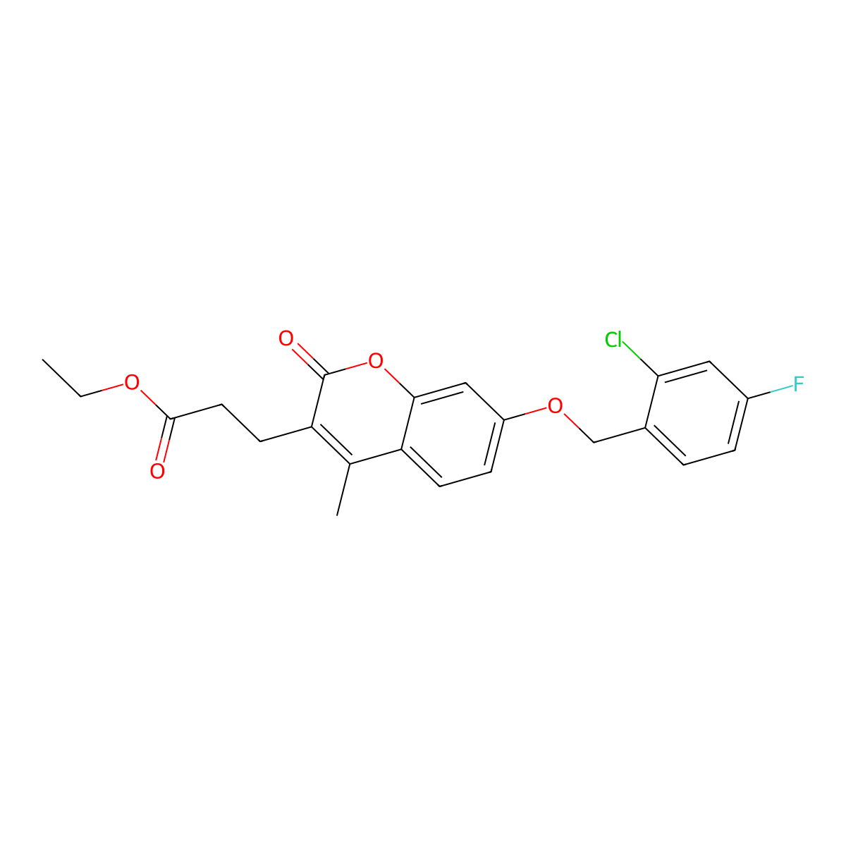 ethyl 3-{7-[(2-chloro-4-fluorobenzyl)oxy]-4-methyl-2-oxo-2H-chromen-3-yl}propanoate molecular structure, CAS 858756-25-9