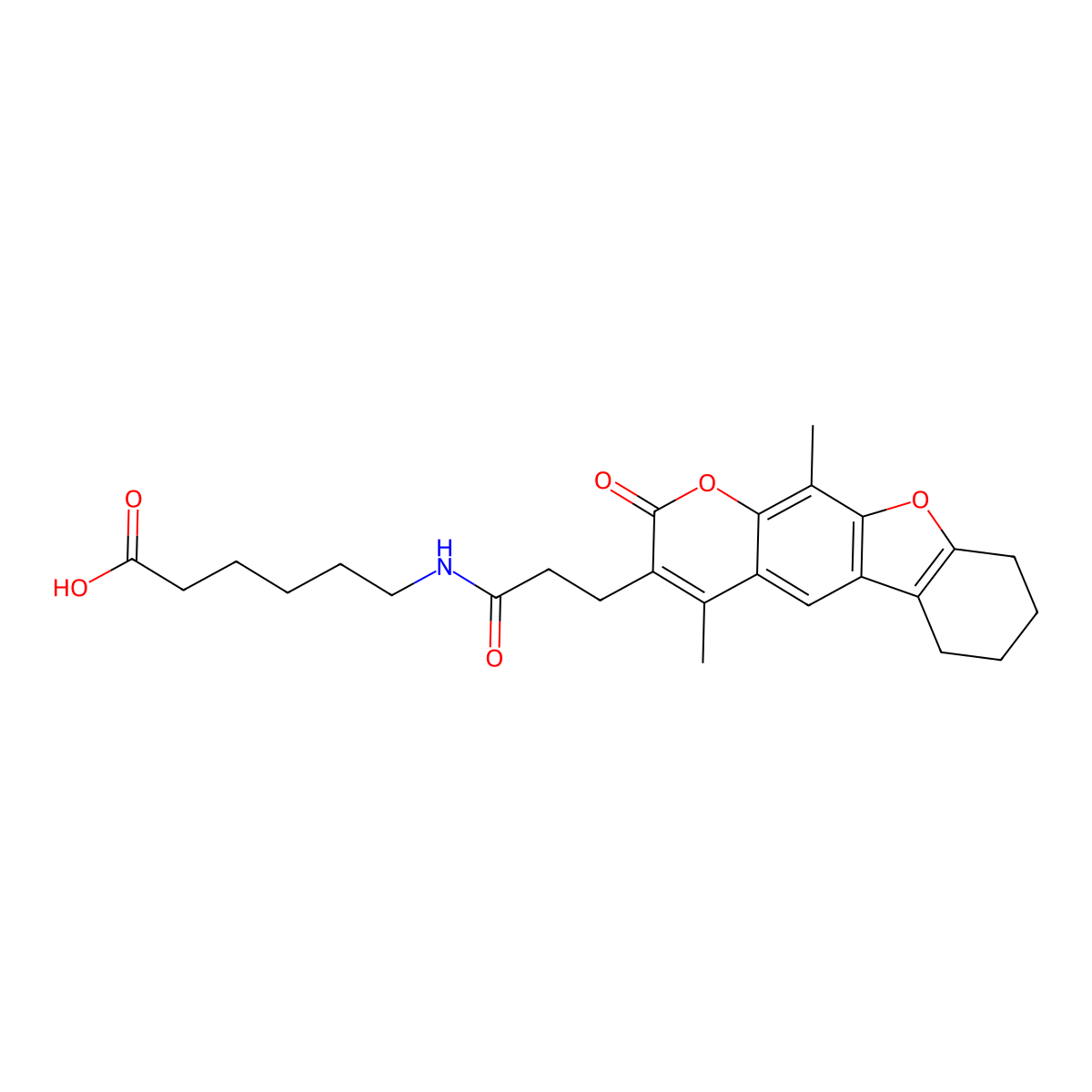 6-{[3-(4,11-dimethyl-2-oxo-6,7,8,9-tetrahydro-2H-[1]benzofuro[3,2-g]chromen-3-yl)propanoyl]amino}hexanoic acid molecular structure, CAS 858756-72-6