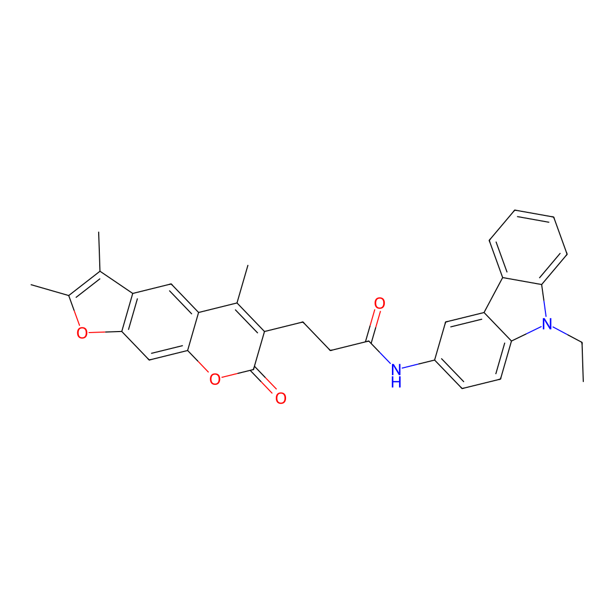 N-(9-ethyl-9H-carbazol-3-yl)-3-(2,3,5-trimethyl-7-oxo-7H-furo[3,2-g]chromen-6-yl)propanamide molecular structure, CAS 858756-73-7