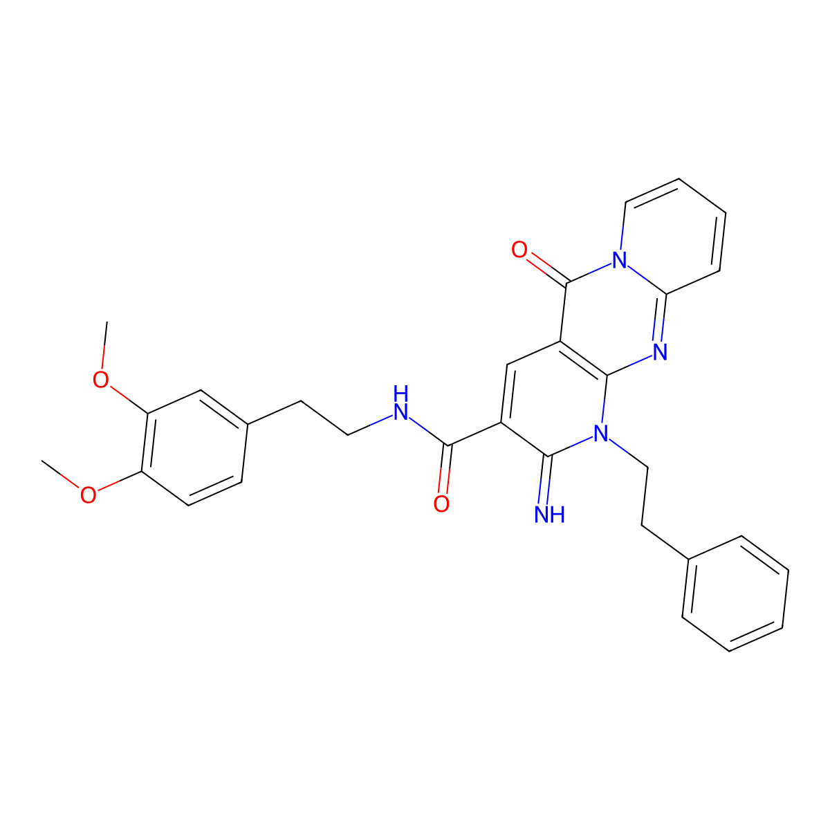 N-[2-(3,4-dimethoxyphenyl)ethyl]-2-imino-5-oxo-1-(2-phenylethyl)-1,5-dihydro-2H-dipyrido[1,2-a:2',3'-d]pyrimidine-3-carboxamide molecular structure, CAS 858756-86-2