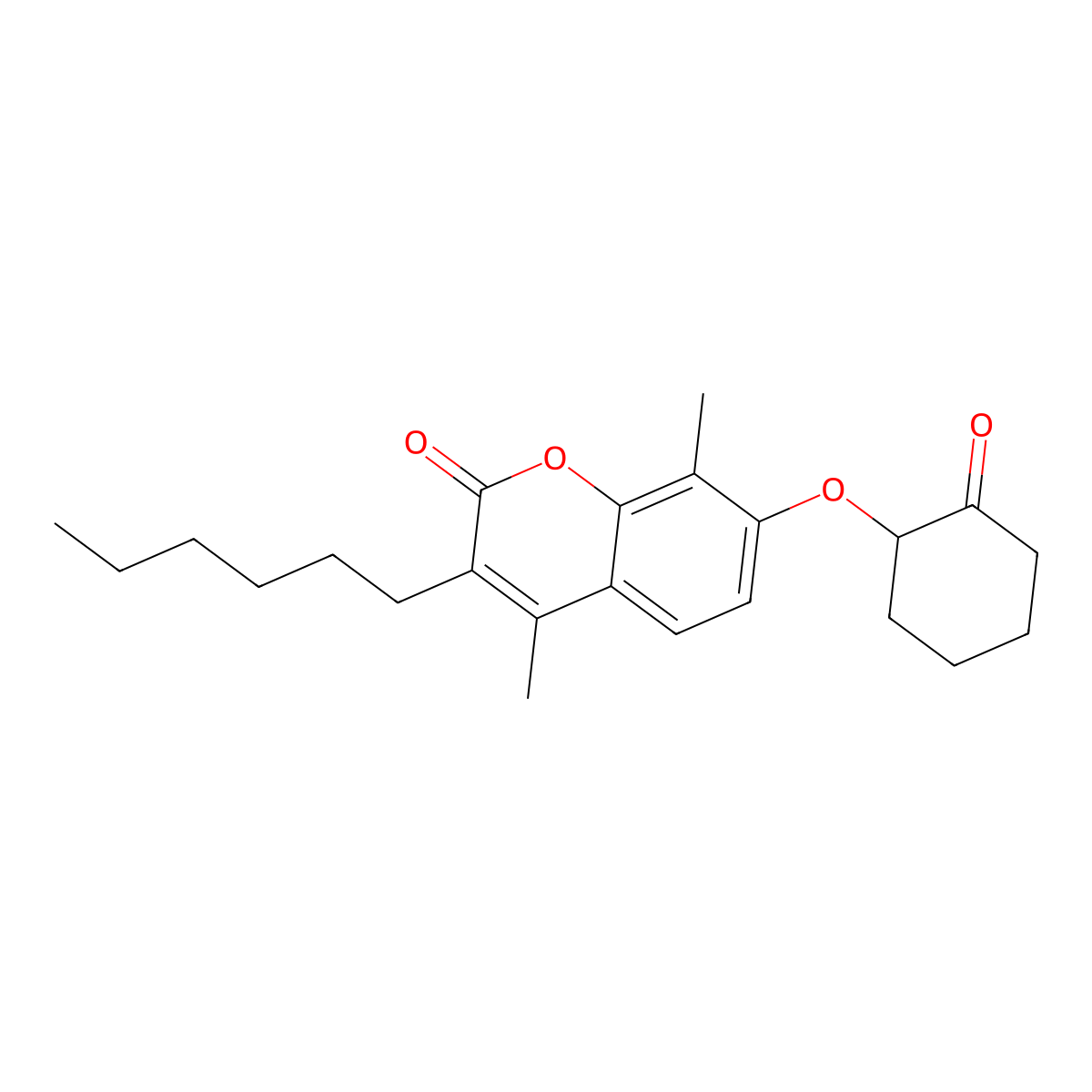 3-hexyl-4,8-dimethyl-7-[(2-oxocyclohexyl)oxy]-2H-chromen-2-one molecular structure, CAS 858757-06-9