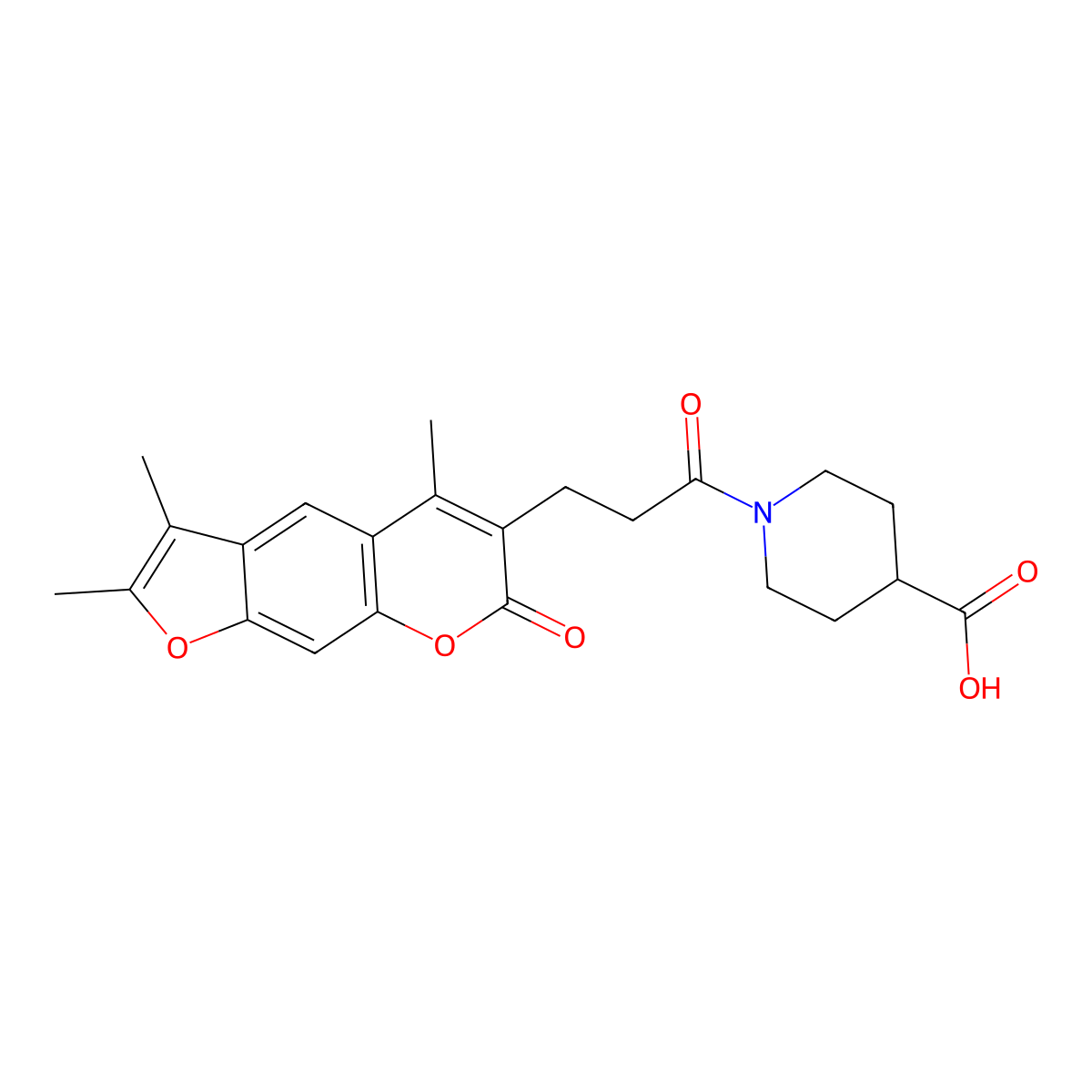 1-[3-(2,3,5-trimethyl-7-oxo-7H-furo[3,2-g]chromen-6-yl)propanoyl]-4-piperidinecarboxylic acid molecular structure, CAS 858757-12-7