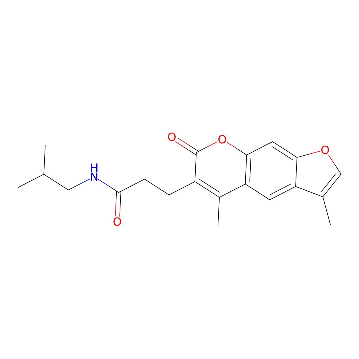 3-(3,5-dimethyl-7-oxo-7H-furo[3,2-g]chromen-6-yl)-N-isobutylpropanamide molecular structure, CAS 858757-19-4