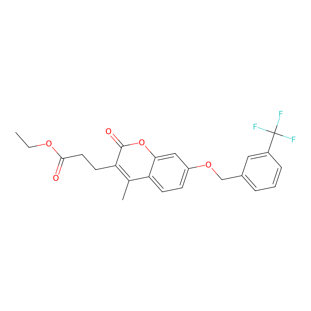 ethyl 3-(4-methyl-2-oxo-7-{[3-(trifluoromethyl)benzyl]oxy}-2H-chromen-3-yl)propanoate molecular structure, CAS 858757-23-0
