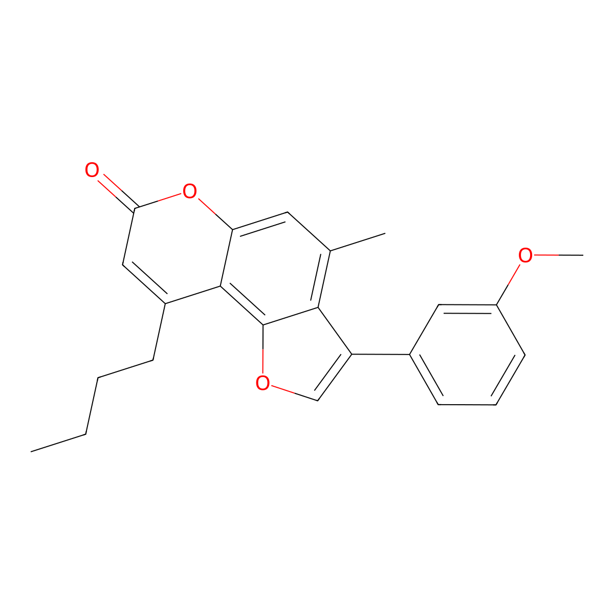 9-butyl-3-(3-methoxyphenyl)-4-methyl-7H-furo[2,3-f]chromen-7-one molecular structure, CAS 858757-25-2