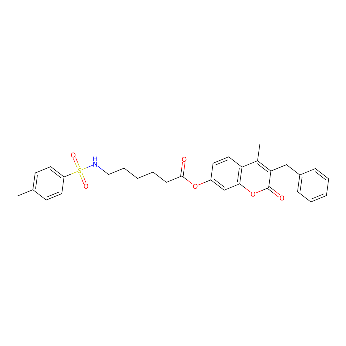 3-benzyl-4-methyl-2-oxo-2H-chromen-7-yl 6-{[(4-methylphenyl)sulfonyl]amino}hexanoate molecular structure, CAS 858757-31-0
