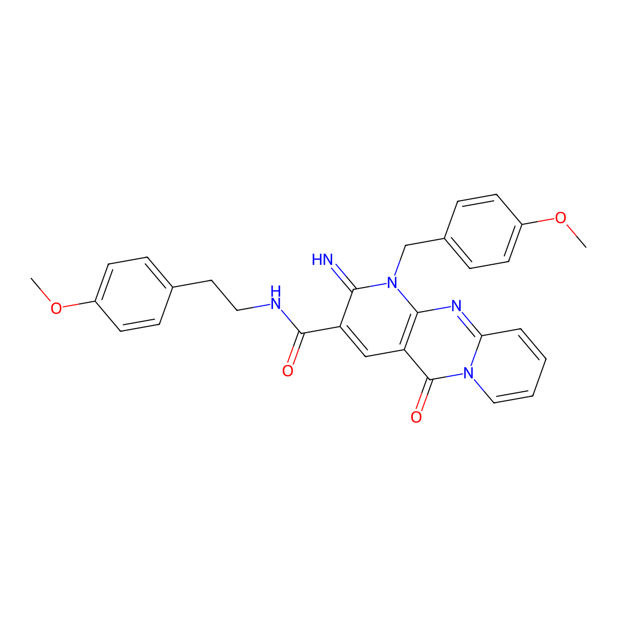 2-imino-1-(4-methoxybenzyl)-N-[2-(4-methoxyphenyl)ethyl]-5-oxo-1,5-dihydro-2H-dipyrido[1,2-a:2',3'-d]pyrimidine-3-carboxamide molecular structure, CAS 858757-34-3