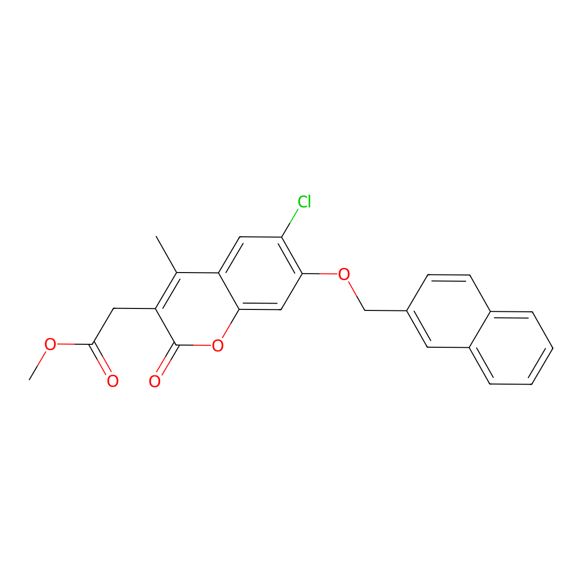 methyl [6-chloro-4-methyl-7-(naphthalen-2-ylmethoxy)-2-oxo-2H-chromen-3-yl]acetate molecular structure, CAS 858757-45-6