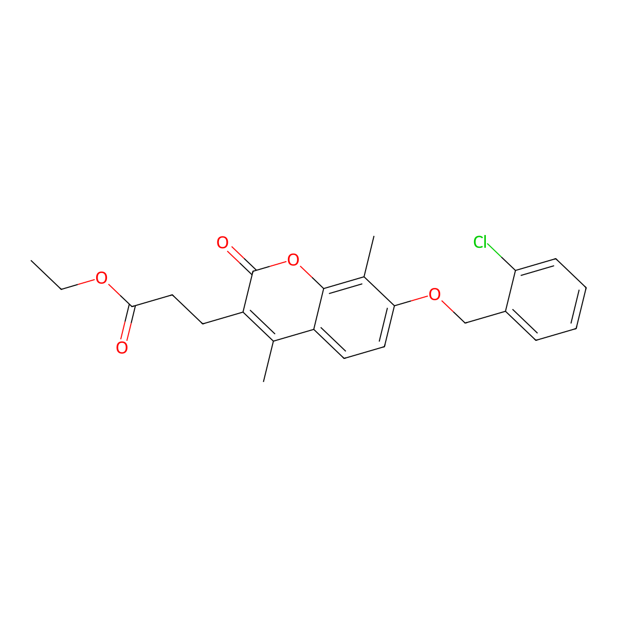 ethyl 3-{7-[(2-chlorobenzyl)oxy]-4,8-dimethyl-2-oxo-2H-chromen-3-yl}propanoate molecular structure, CAS 858757-57-0