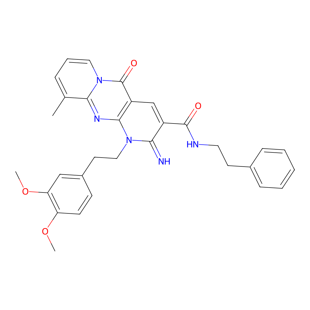 1-[2-(3,4-dimethoxyphenyl)ethyl]-2-imino-10-methyl-5-oxo-N-(2-phenylethyl)-1,5-dihydro-2H-dipyrido[1,2-a:2',3'-d]pyrimidine-3-carboxamide molecular structure, CAS 858757-97-8