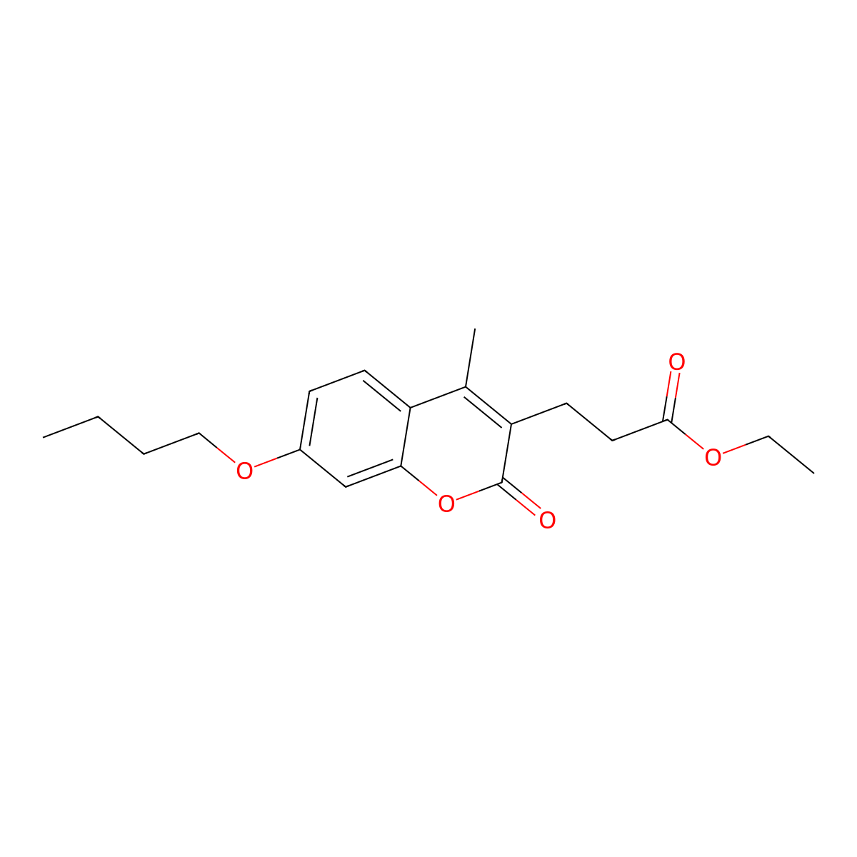 ethyl 3-(7-butoxy-4-methyl-2-oxo-2H-chromen-3-yl)propanoate molecular structure, CAS 858758-00-6