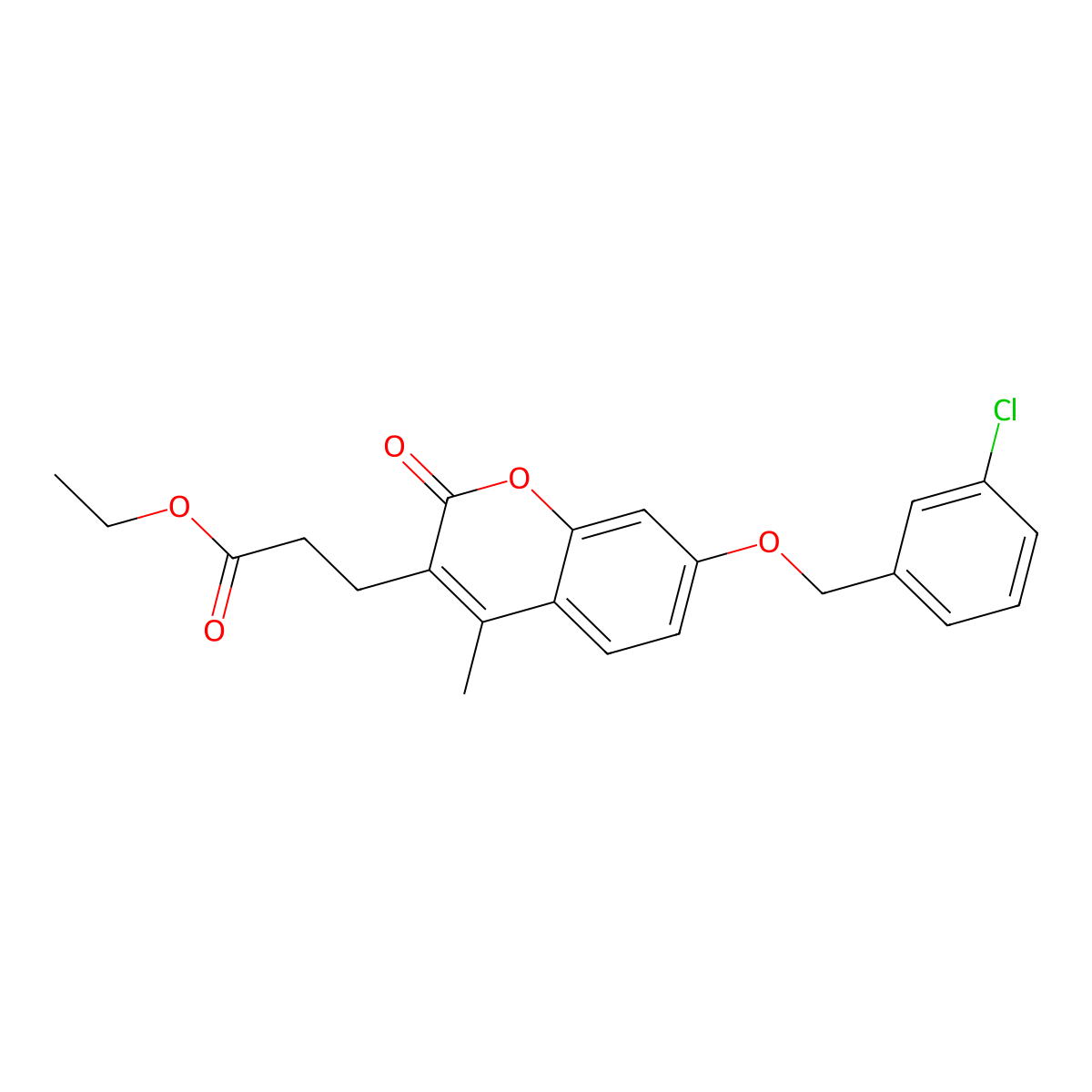 ethyl 3-{7-[(3-chlorobenzyl)oxy]-4-methyl-2-oxo-2H-chromen-3-yl}propanoate molecular structure, CAS 858758-08-4