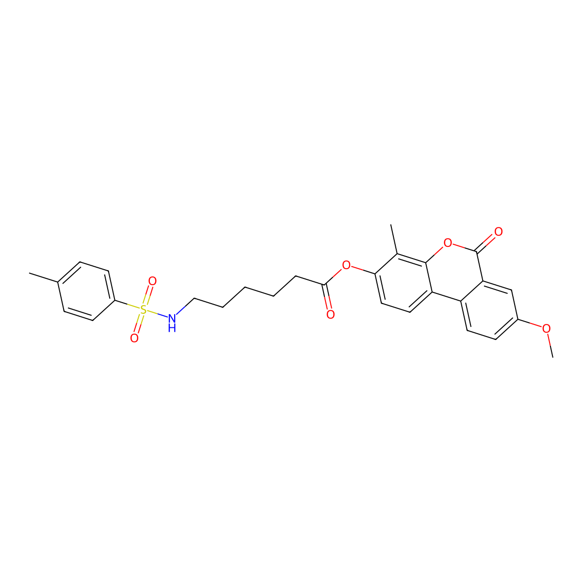8-methoxy-4-methyl-6-oxo-6H-benzo[c]chromen-3-yl 6-{[(4-methylphenyl)sulfonyl]amino}hexanoate molecular structure, CAS 858758-12-0