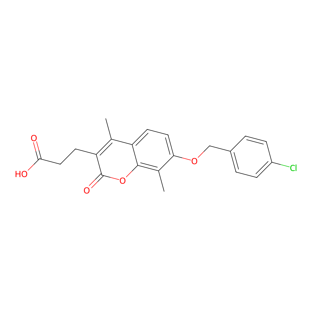 3-{7-[(4-chlorobenzyl)oxy]-4,8-dimethyl-2-oxo-2H-chromen-3-yl}propanoic acid molecular structure, CAS 858758-27-7