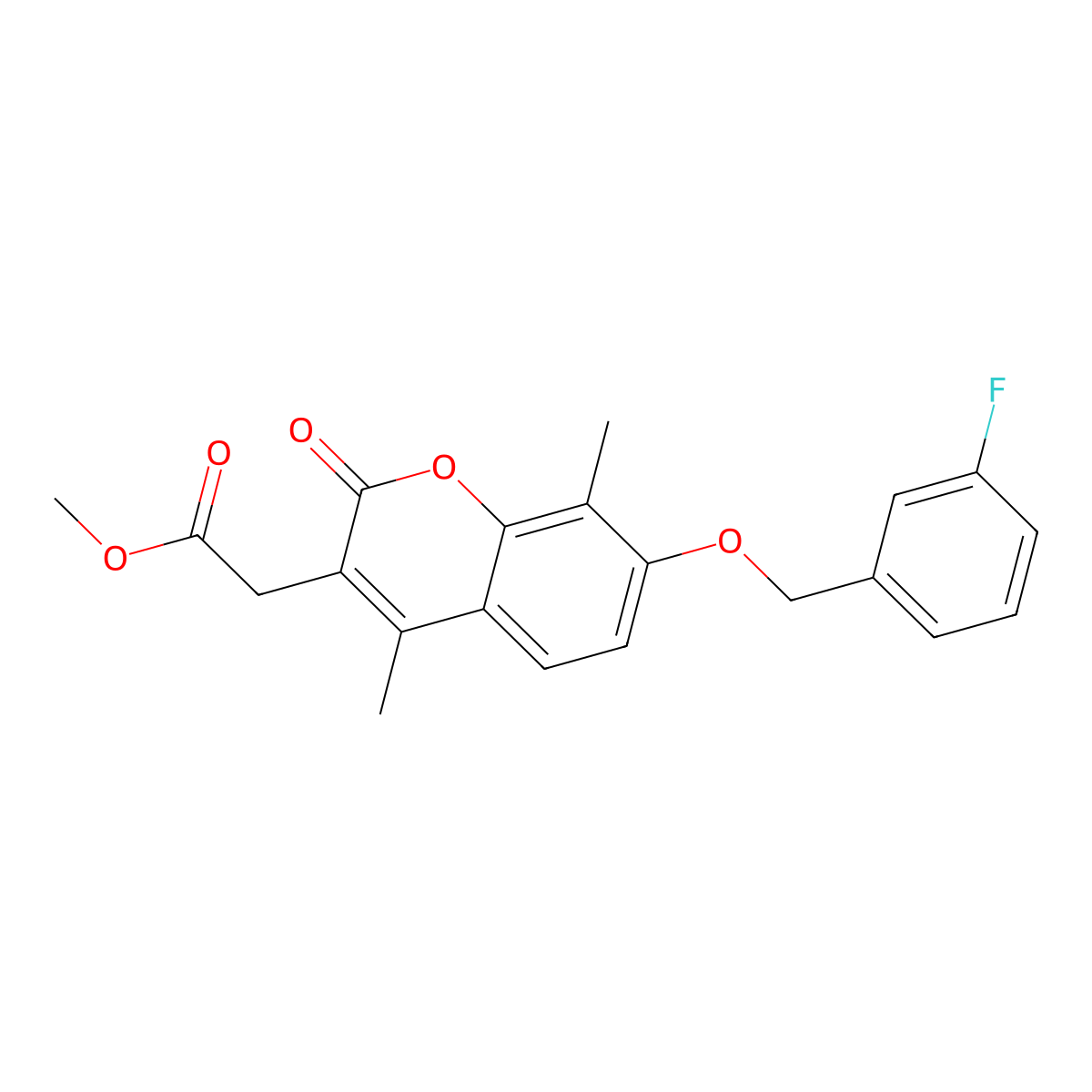 methyl {7-[(3-fluorobenzyl)oxy]-4,8-dimethyl-2-oxo-2H-chromen-3-yl}acetate molecular structure, CAS 858758-28-8