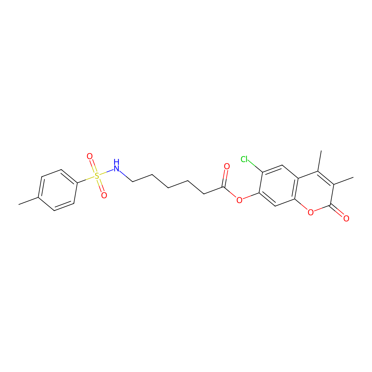 6-chloro-3,4-dimethyl-2-oxo-2H-chromen-7-yl 6-{[(4-methylphenyl)sulfonyl]amino}hexanoate molecular structure, CAS 858758-32-4
