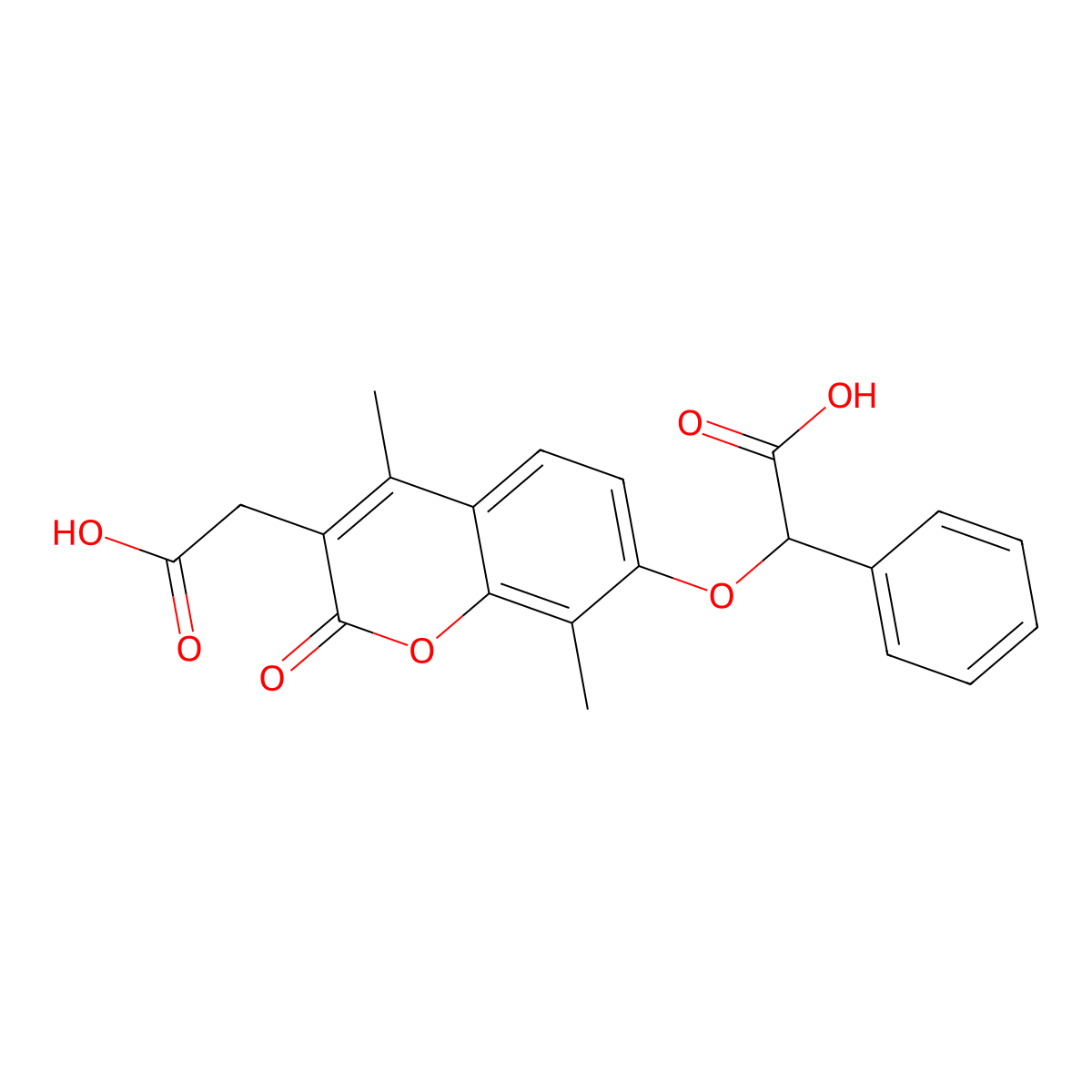 {[3-(carboxymethyl)-4,8-dimethyl-2-oxo-2H-chromen-7-yl]oxy}(phenyl)acetic acid molecular structure, CAS 858758-36-8