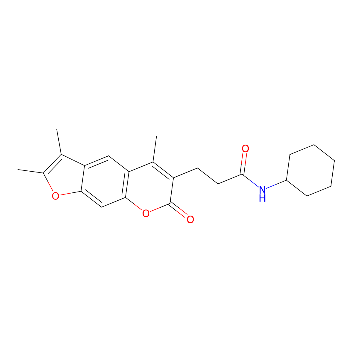 N-cyclohexyl-3-(2,3,5-trimethyl-7-oxo-7H-furo[3,2-g]chromen-6-yl)propanamide molecular structure, CAS 858758-96-0