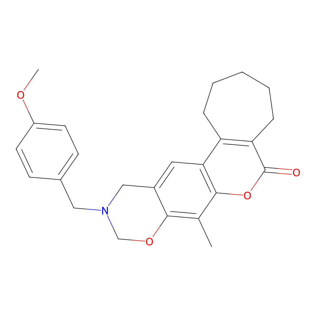 11-(4-methoxybenzyl)-8-methyl-2,3,4,5,11,12-hexahydro-10H-cyclohepta[3,4]chromeno[6,7-e][1,3]oxazin-6(1H)-one molecular structure, CAS 858759-02-1
