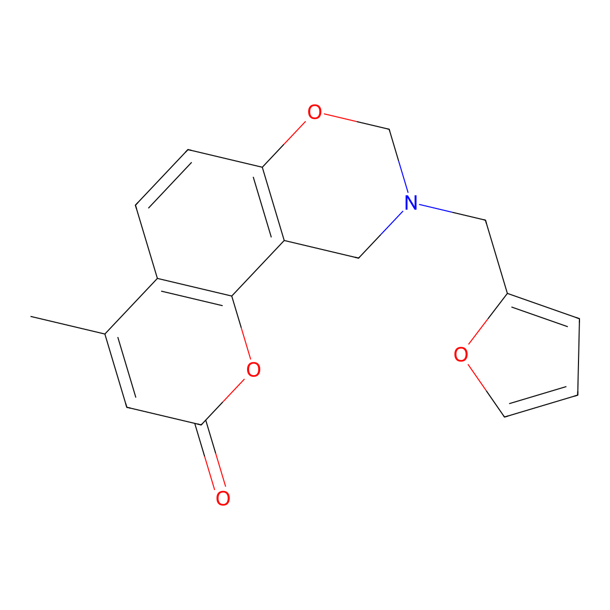 9-(2-furylmethyl)-4-methyl-9,10-dihydro-2H,8H-chromeno[8,7-e][1,3]oxazin-2-one molecular structure, CAS 858759-10-1