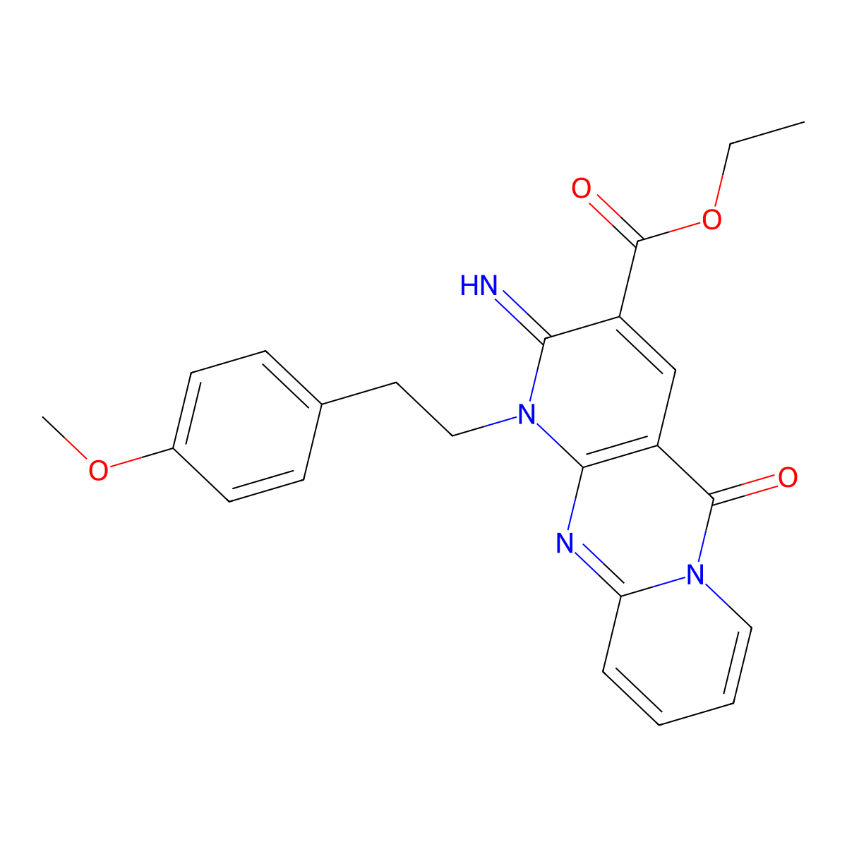 Ethyl 6-imino-7-[2-(4-methoxyphenyl)ethyl]-2-oxo-1,7,9-triazatricyclo[8.4.0.0^{3,8}]tetradeca-3(8),4,9,11,13-pentaene-5-carboxylate molecular structure, CAS 858759-20-3