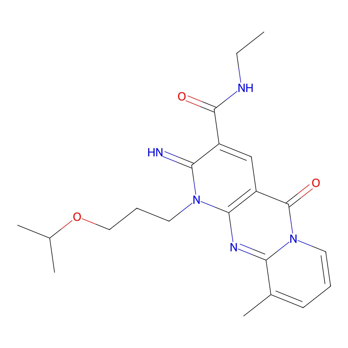 N-ethyl-6-imino-11-methyl-2-oxo-7-[3-(propan-2-yloxy)propyl]-1,7,9-triazatricyclo[8.4.0.0^{3,8}]tetradeca-3(8),4,9,11,13-pentaene-5-carboxamide molecular structure, CAS 858759-23-6