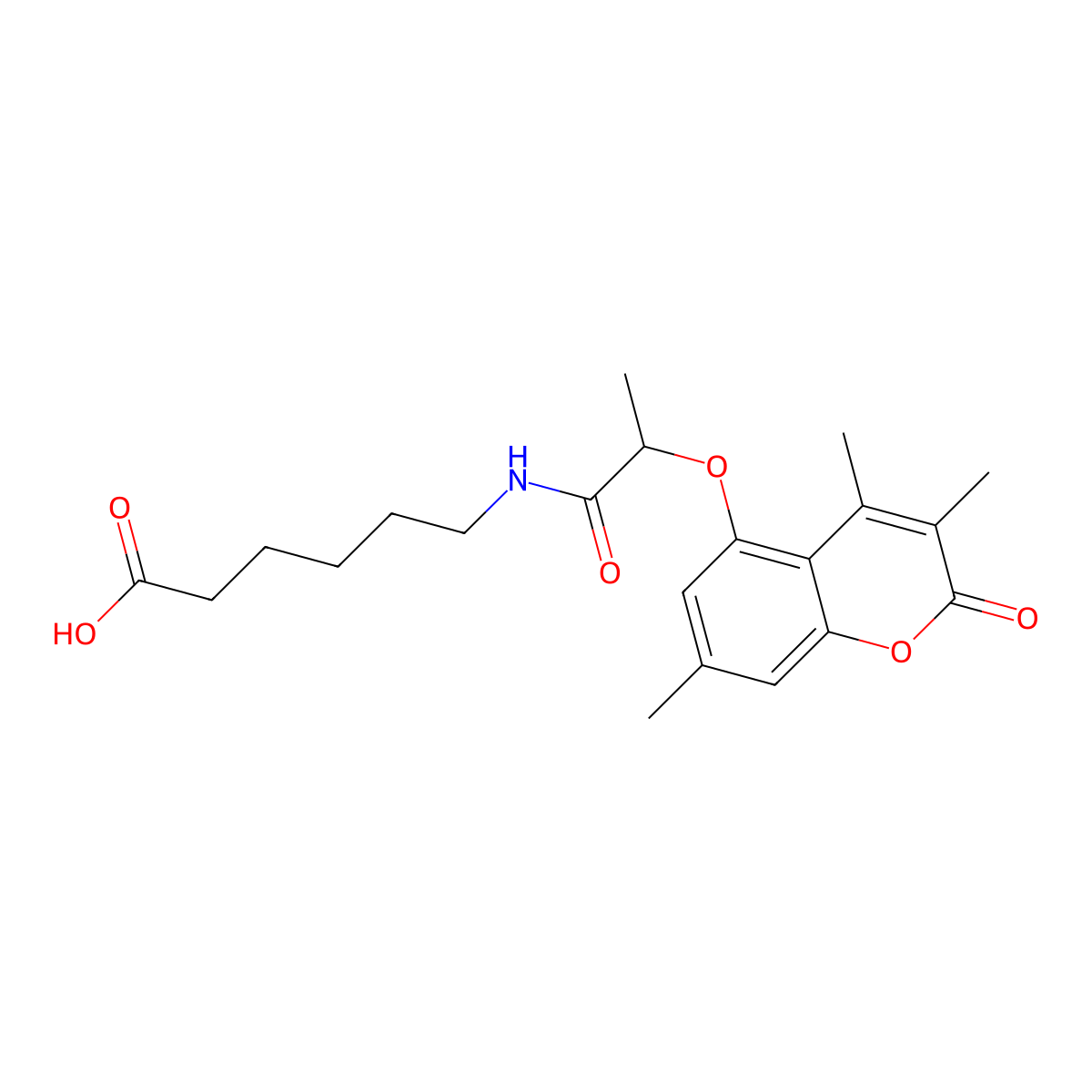 6-({2-[(3,4,7-trimethyl-2-oxo-2H-chromen-5-yl)oxy]propanoyl}amino)hexanoic acid molecular structure, CAS 858759-25-8