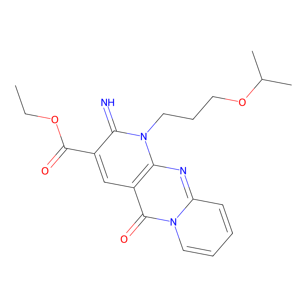 ethyl 2-imino-1-(3-isopropoxypropyl)-5-oxo-1,5-dihydro-2H-dipyrido[1,2-a:2,3-d]pyrimidine-3-carboxylate molecular structure, CAS 858759-79-2