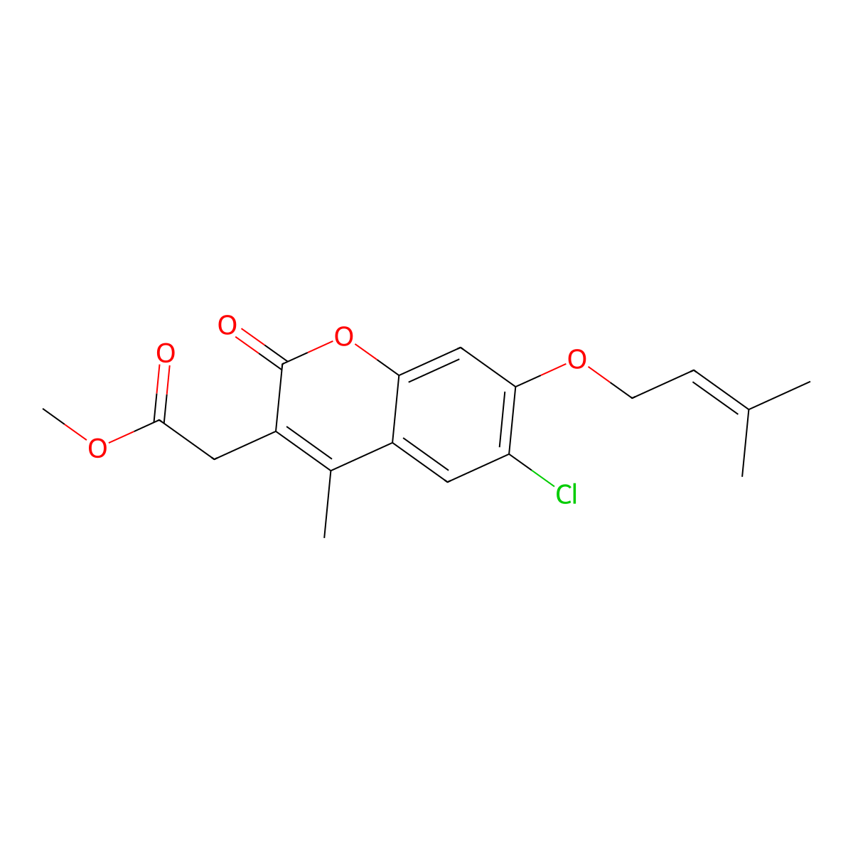 methyl 2-{6-chloro-4-methyl-7-[(3-methyl-2-butenyl)oxy]-2-oxo-2H-chromen-3-yl}acetate molecular structure, CAS 858759-92-9