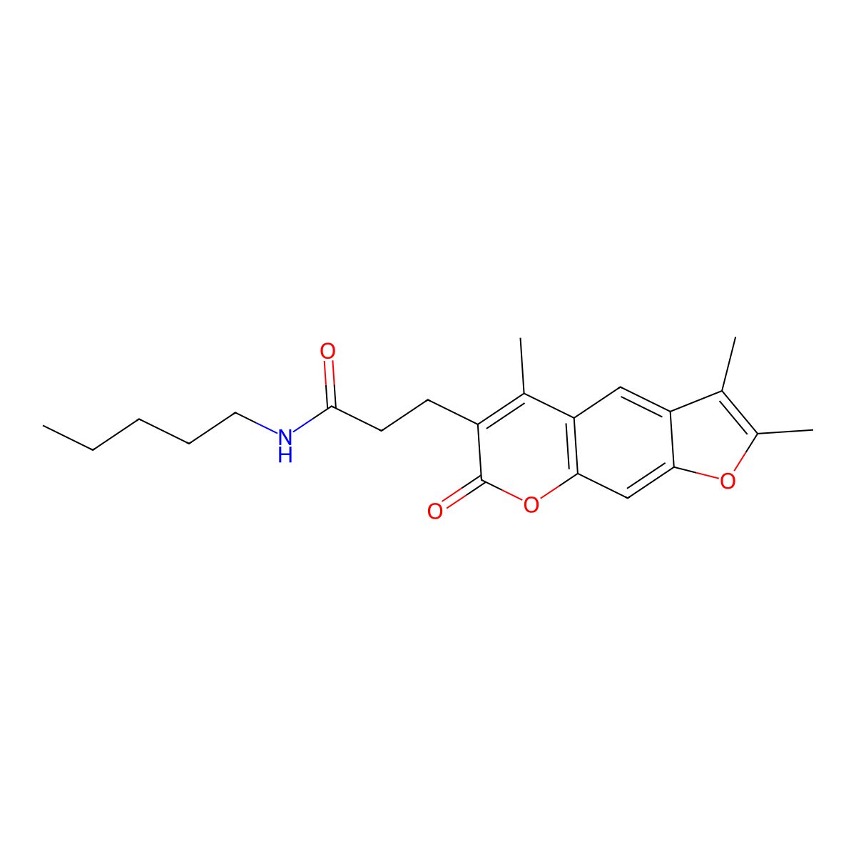 N-pentyl-3-(2,3,5-trimethyl-7-oxo-7H-furo[3,2-g]chromen-6-yl)propanamide molecular structure, CAS 858760-02-8